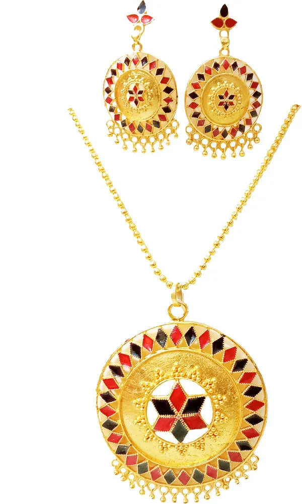 Assamese_Traditional_Red_And_Black_Colour_Japi_Chain_Jewellery_Set_For_Women